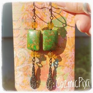 Boho-Chic Handmade Jasper & Brass Dangle Earrings